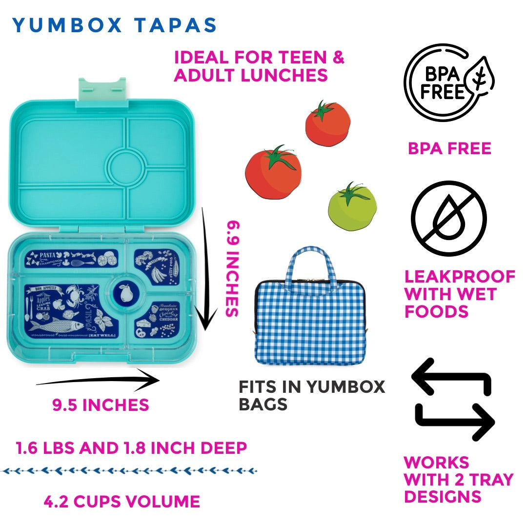 Yumbox Leakproof Bento Lunchbox, Tapas 4 Compartment - True Blue / Shark Tray