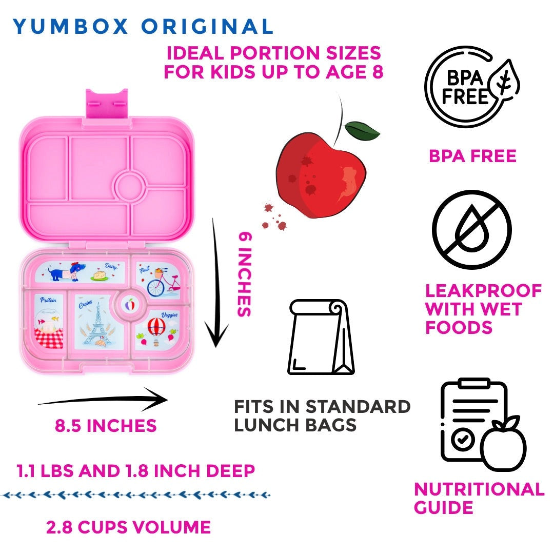 Yumbox Original Leakproof Bento Lunchbox, 6 Compartment - Fifi Pink / Paris Tray