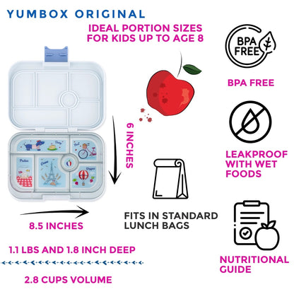 Yumbox Original Leakproof Bento Lunchbox, 6 Compartment - Hazy Gray / Paris Tray