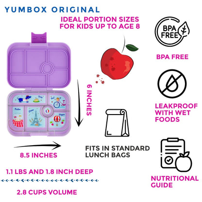 Yumbox Original Leakproof Bento Lunchbox, 6 Compartment - Lulu Purple / Paris Tray