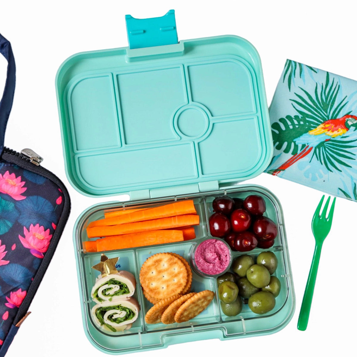 Yumbox Original Leakproof Bento Lunchbox, 6 Compartment - Serene Aqua / Paris Tray