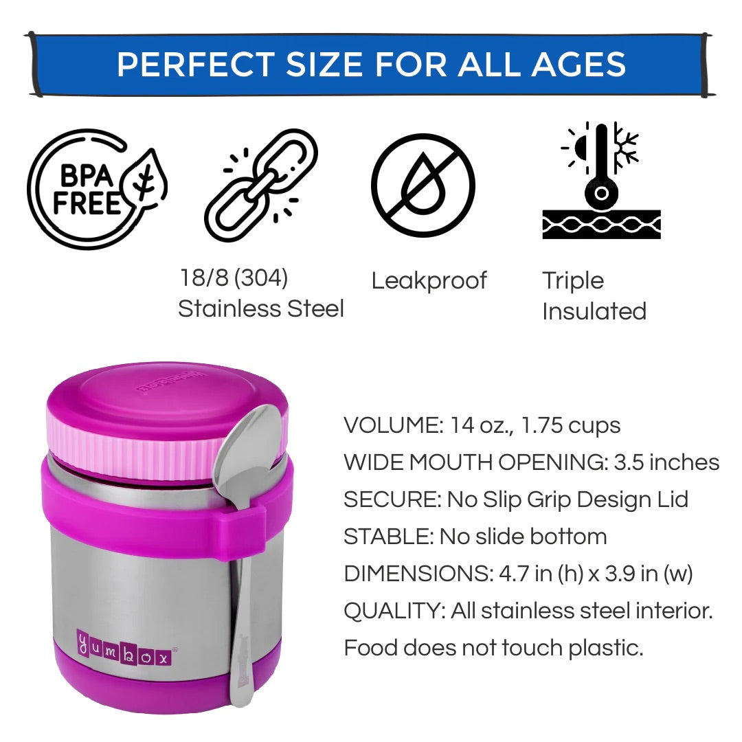 Yumbox Zuppa Stainless Steel Thermal Food Jar & Spoon, 14oz - Bijoux Purple