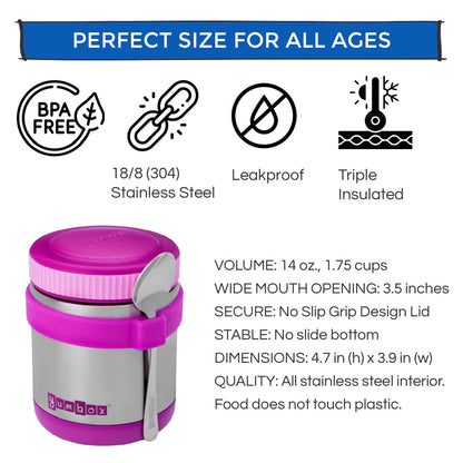 Yumbox Zuppa Stainless Steel Thermal Food Jar & Spoon, 14oz - Bijoux Purple