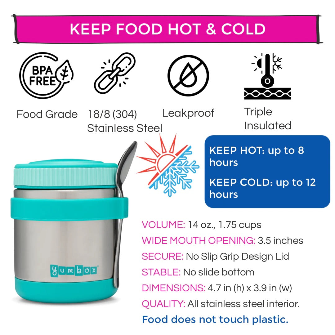 Yumbox Zuppa Stainless Steel Thermal Food Jar & Spoon, 14oz - Caicos Aqua