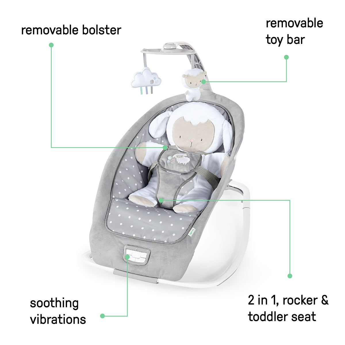 Kids2 Ingenuity Infant to Toddler Rocker and Baby Bouncer Seat - Cuddle Lamb