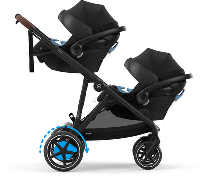 Cybex eGazelle S Double Stroller + Aton G Swivel SensorSafe Twin Travel System Bundle - Taupe Frame / Stormy Blue / Moon Black