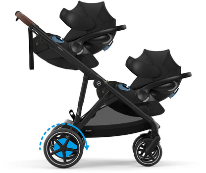 Cybex eGazelle S Double Stroller + Cloud G Lux SensorSafe Twin Travel System Bundle - Silver Frame / Ocean Blue / Ocean Blue