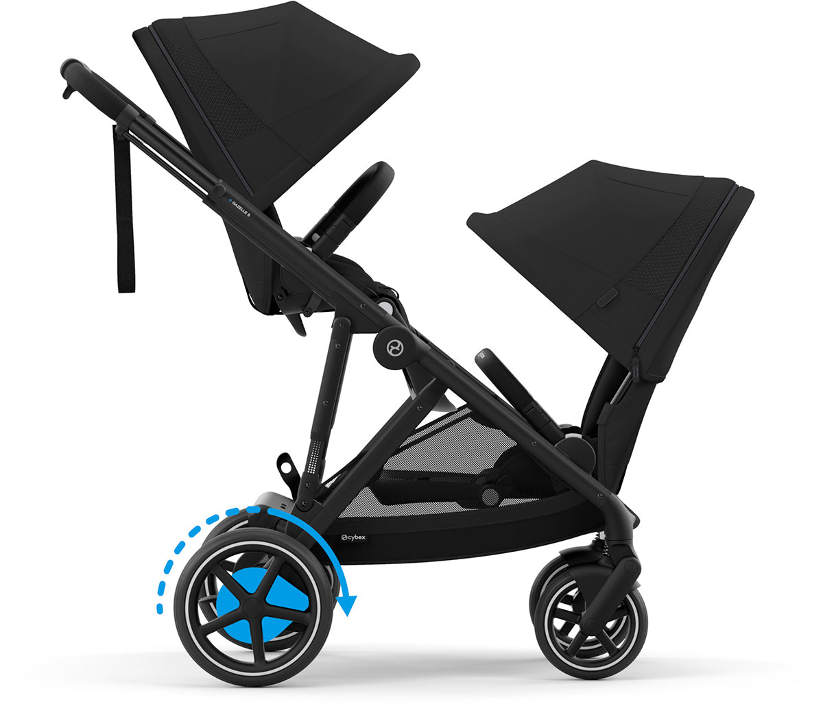 Cybex eGazelle S Double Stroller Bundle - Black Frame / Moon Black