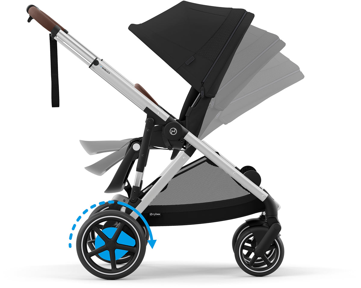 Cybex eGazelle S Double Stroller Bundle - Black Frame / Moon Black