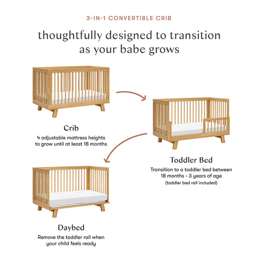 Babyletto Hudson 3-in-1 Convertible Crib with Toddler Bed Conversion Kit - Honey