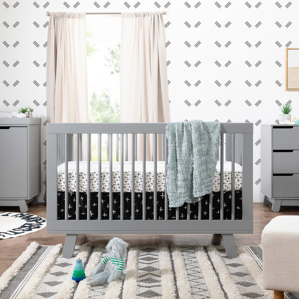 Babyletto Hudson 3-in-1 Convertible Crib with Toddler Bed Conversion Kit - Grey Finish