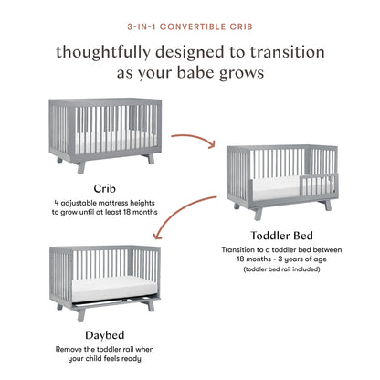 Babyletto Hudson 3-in-1 Convertible Crib with Toddler Bed Conversion Kit - Grey Finish