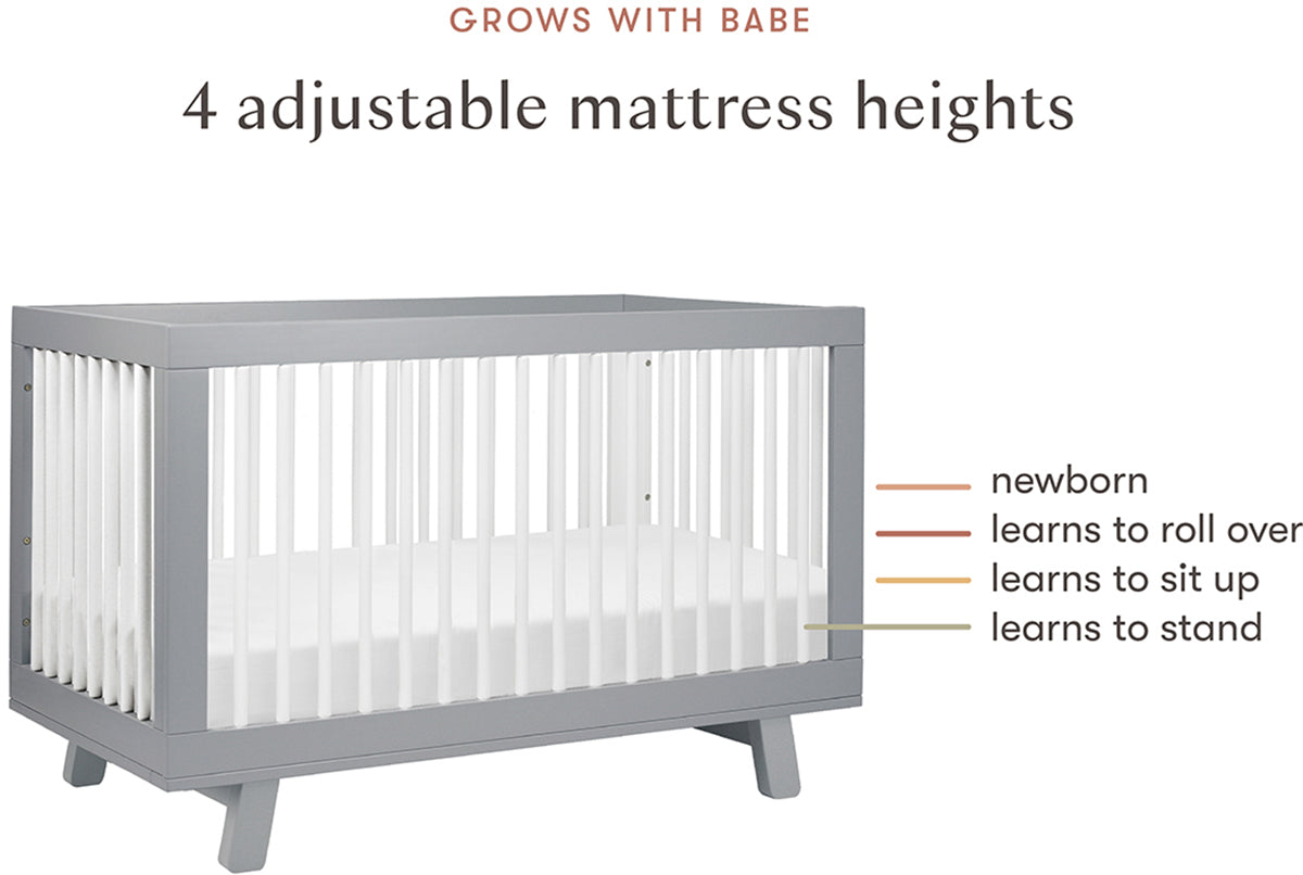 Babyletto Hudson 3-in-1 Convertible Crib with Toddler Bed Conversion Kit - Grey/White