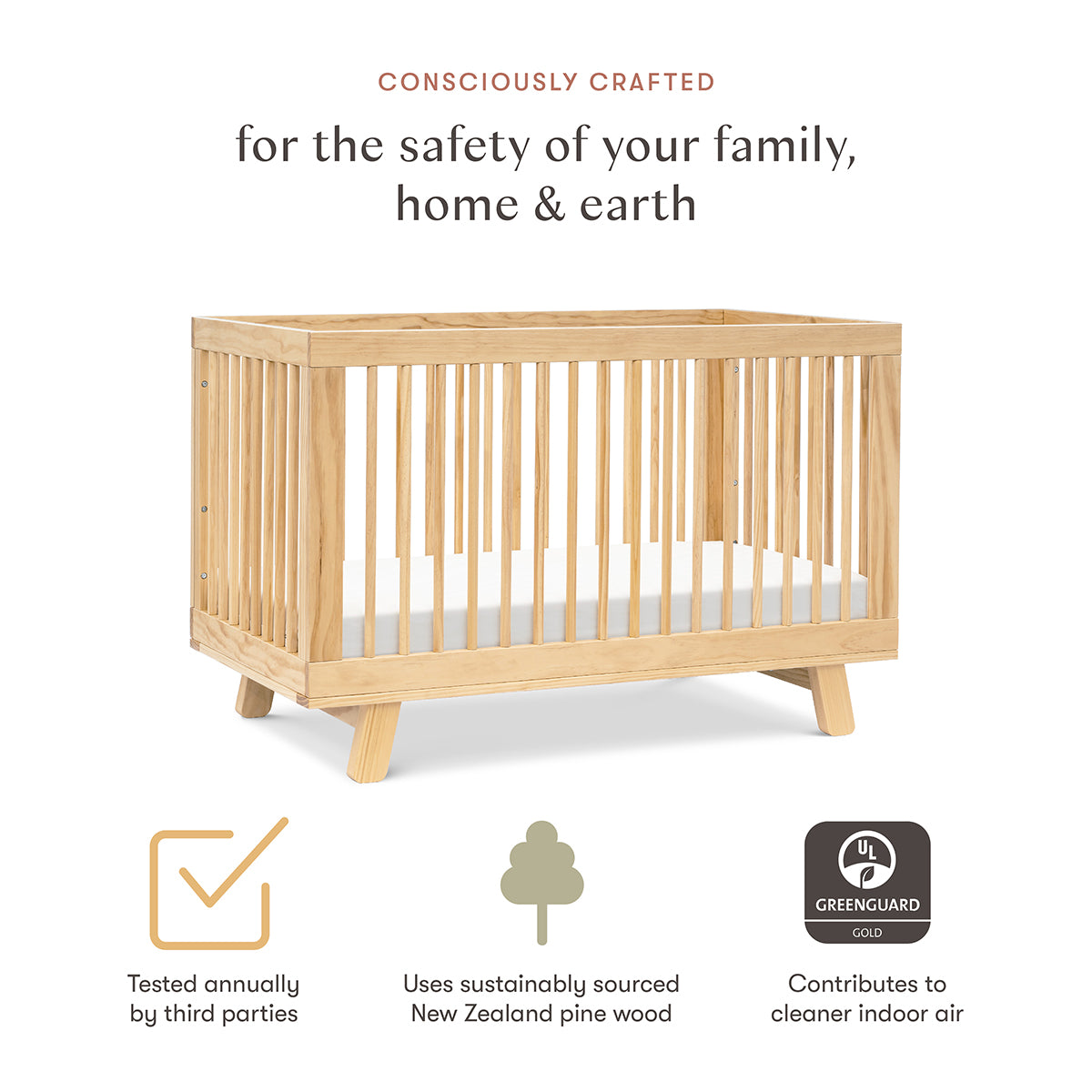 Babyletto Hudson 3-in-1 Convertible Crib with Toddler Bed Conversion Kit - Natural