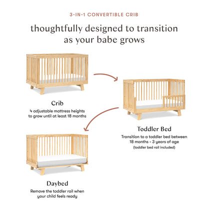 Babyletto Hudson 3-in-1 Convertible Crib with Toddler Bed Conversion Kit - Natural