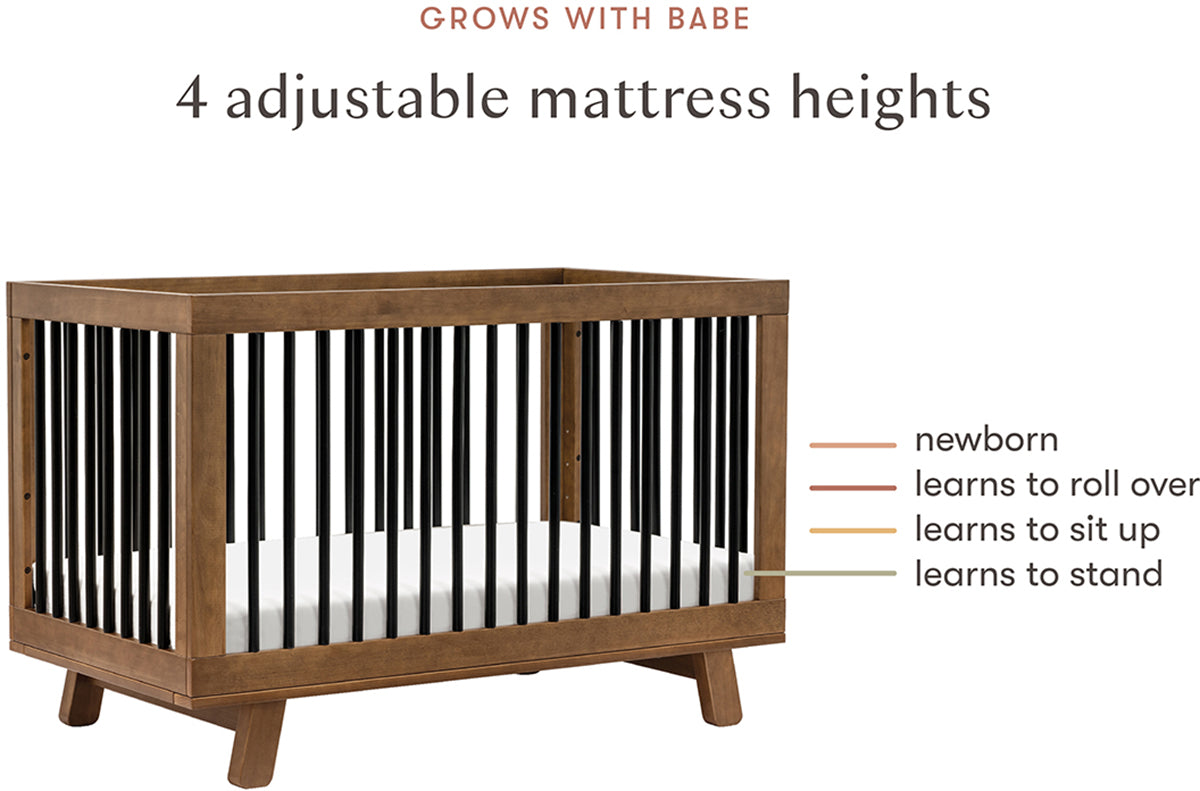 Babyletto Hudson 3-in-1 Convertible Crib with Toddler Bed Conversion Kit - Natural Walnut / Black