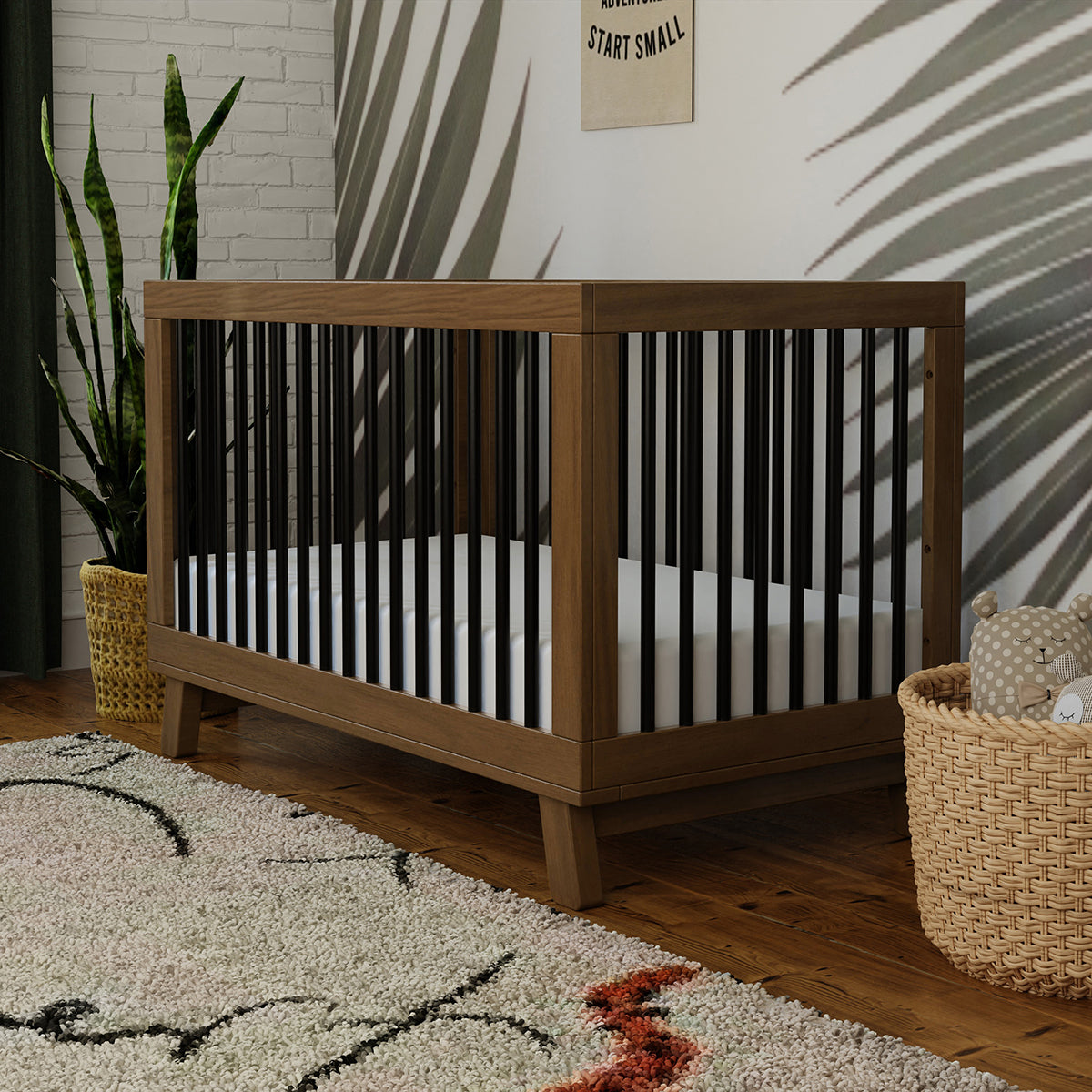 Babyletto Hudson 3-in-1 Convertible Crib with Toddler Bed Conversion Kit - Natural Walnut / Black