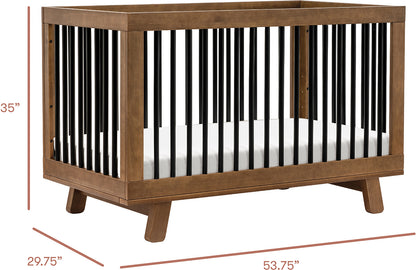 Babyletto Hudson 3-in-1 Convertible Crib with Toddler Bed Conversion Kit - Natural Walnut / Black