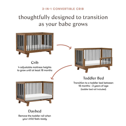 Babyletto Hudson 3-in-1 Convertible Crib with Toddler Bed Conversion Kit - Natural Walnut / Black