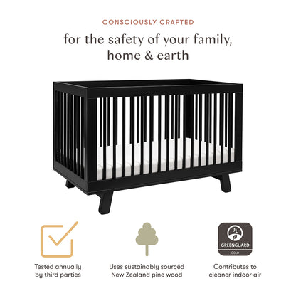 BabyLetto Hudson 3-in-1 Convertible Crib with Toddler Bed Conversion Kit - Black