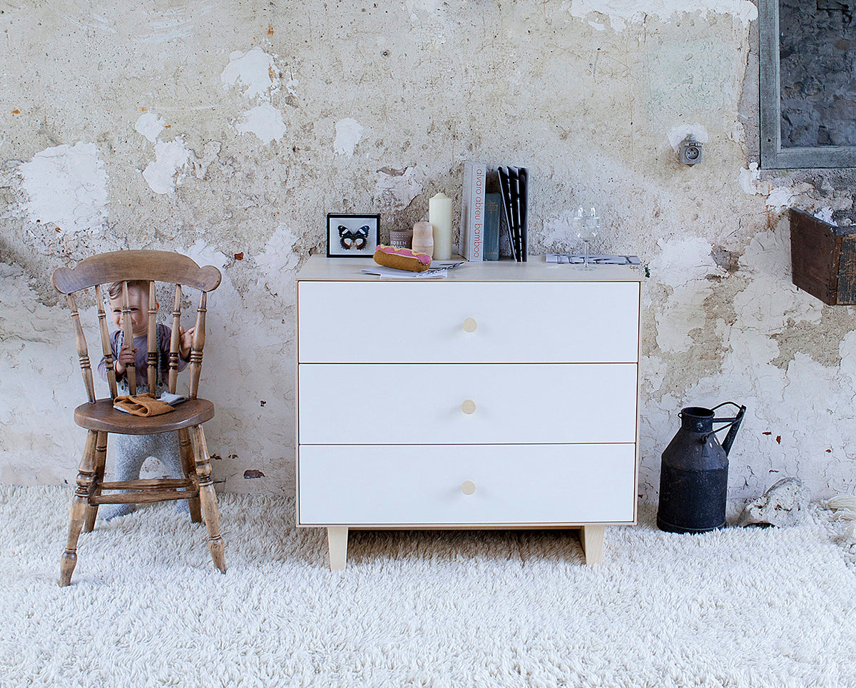 Oeuf 3 Drawer Dresser - Rhea - White/Birch