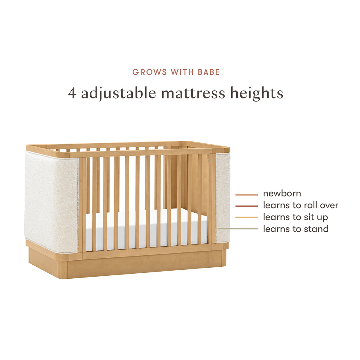 Babyletto Bondi Boucle 4-in-1 Convertible Crib w/ Toddler Bed Conversion Kit - Honey / Ivory Boucle