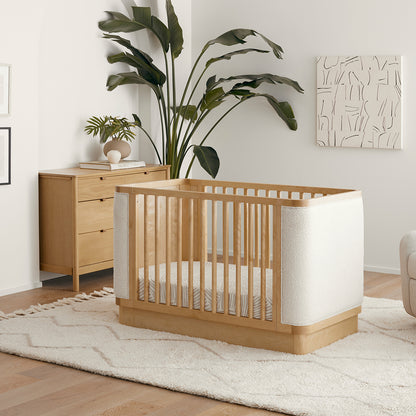 Babyletto Bondi Boucle 4-in-1 Convertible Crib w/ Toddler Bed Conversion Kit - Honey / Ivory Boucle