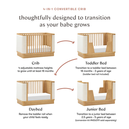 Babyletto Bondi Boucle 4-in-1 Convertible Crib w/ Toddler Bed Conversion Kit - Honey / Ivory Boucle