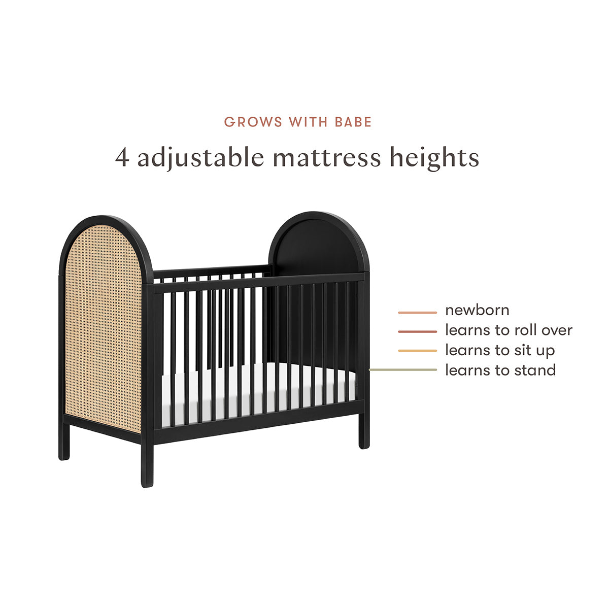 Babyletto Bondi Cane 3-in-1 Convertible Crib w/ Toddler Bed Conversion Kit - Black / Natural Cane