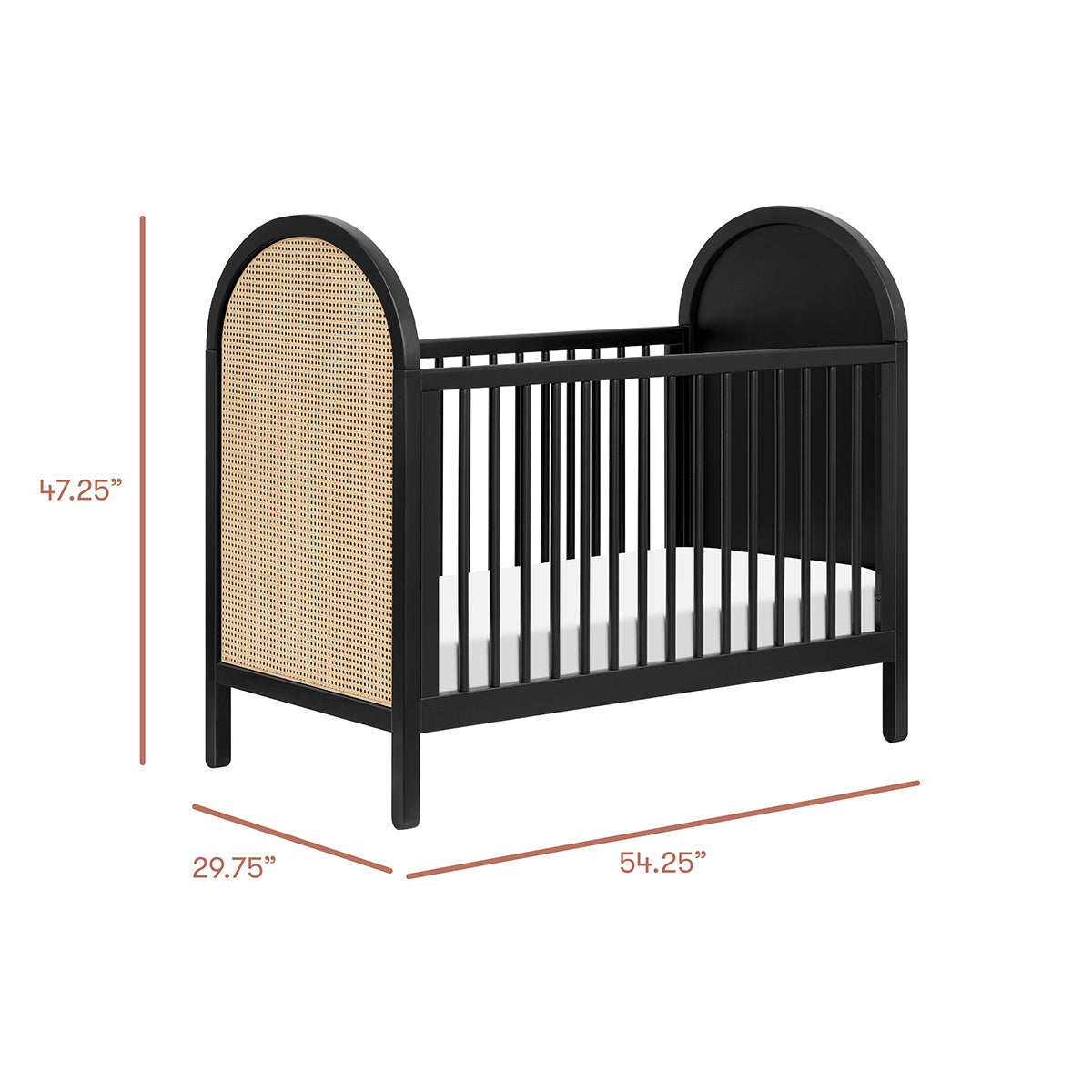 Babyletto Bondi Cane 3-in-1 Convertible Crib w/ Toddler Bed Conversion Kit - Black / Natural Cane