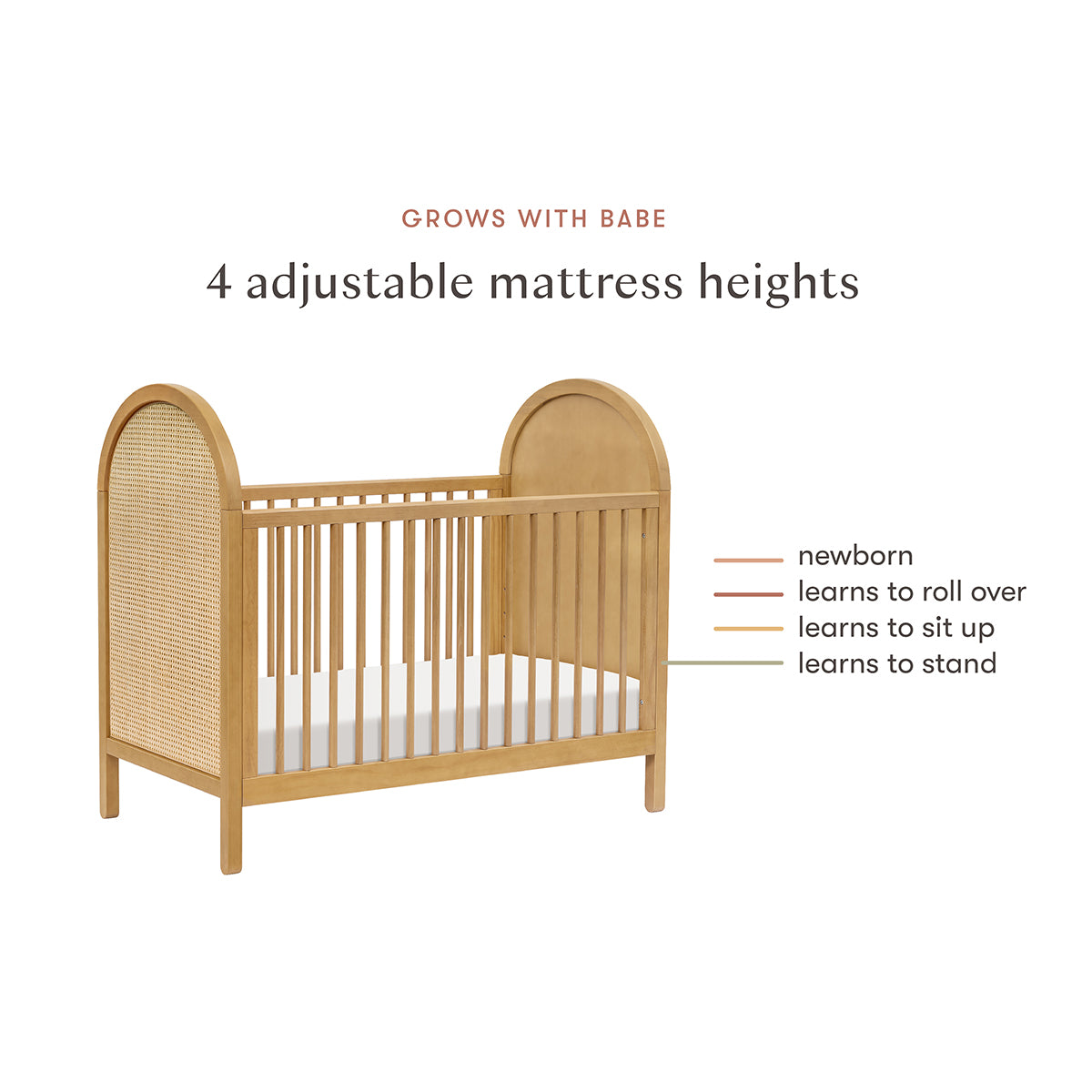 Babyletto Bondi Cane 3-in-1 Convertible Crib w/Toddler Bed Conversion Kit - Honey / Natural Cane