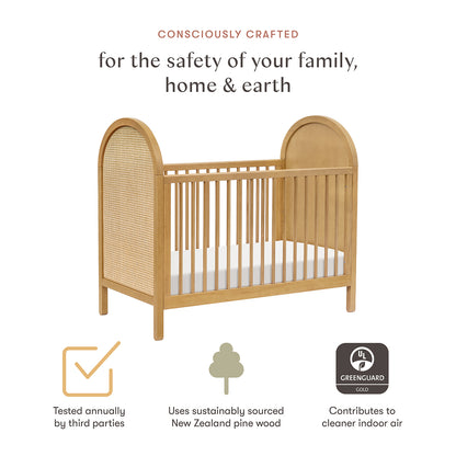 Babyletto Bondi Cane 3-in-1 Convertible Crib w/Toddler Bed Conversion Kit - Honey / Natural Cane