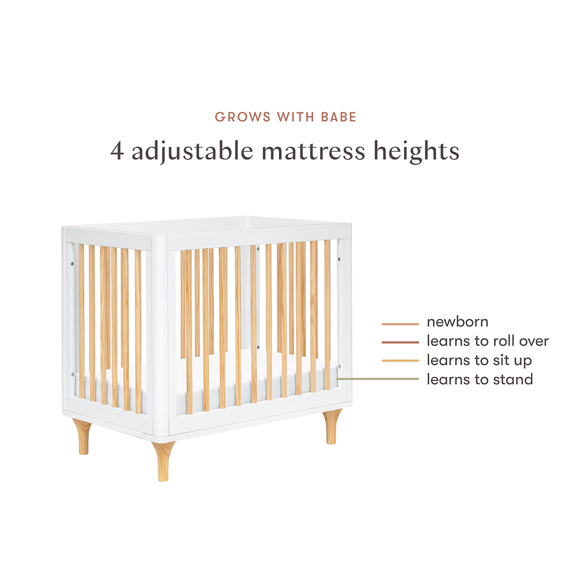 Babyletto Lolly 4-in-1 Convertible Mini Crib w/ Toddler Bed Conversion Kit - White/Natural