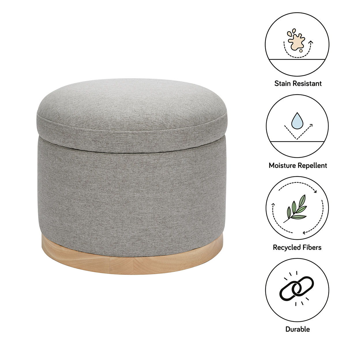 Babyletto Naka Storage Ottoman - Performance Grey Eco-Weave w/ Light Wood Base