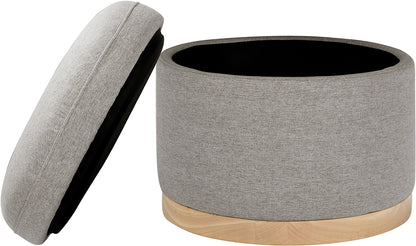 Babyletto Naka Storage Ottoman - Performance Grey Eco-Weave w/ Light Wood Base