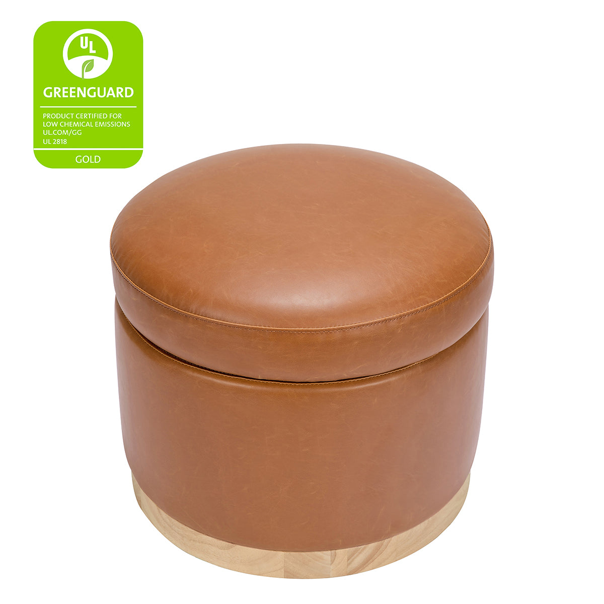 Babyletto Naka Storage Ottoman - Vegan Tan Leather w/ Light Wood Base