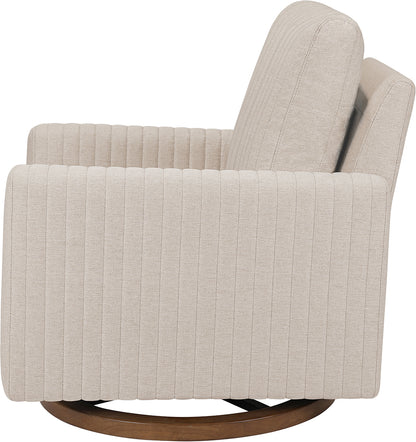 Babyletto Poe Channeled Swivel Glider - Performance Beach Eco-Weave w/ Dark Wood Base