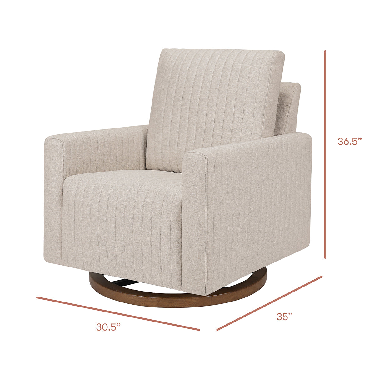 Babyletto Poe Channeled Swivel Glider - Performance Beach Eco-Weave w/ Dark Wood Base