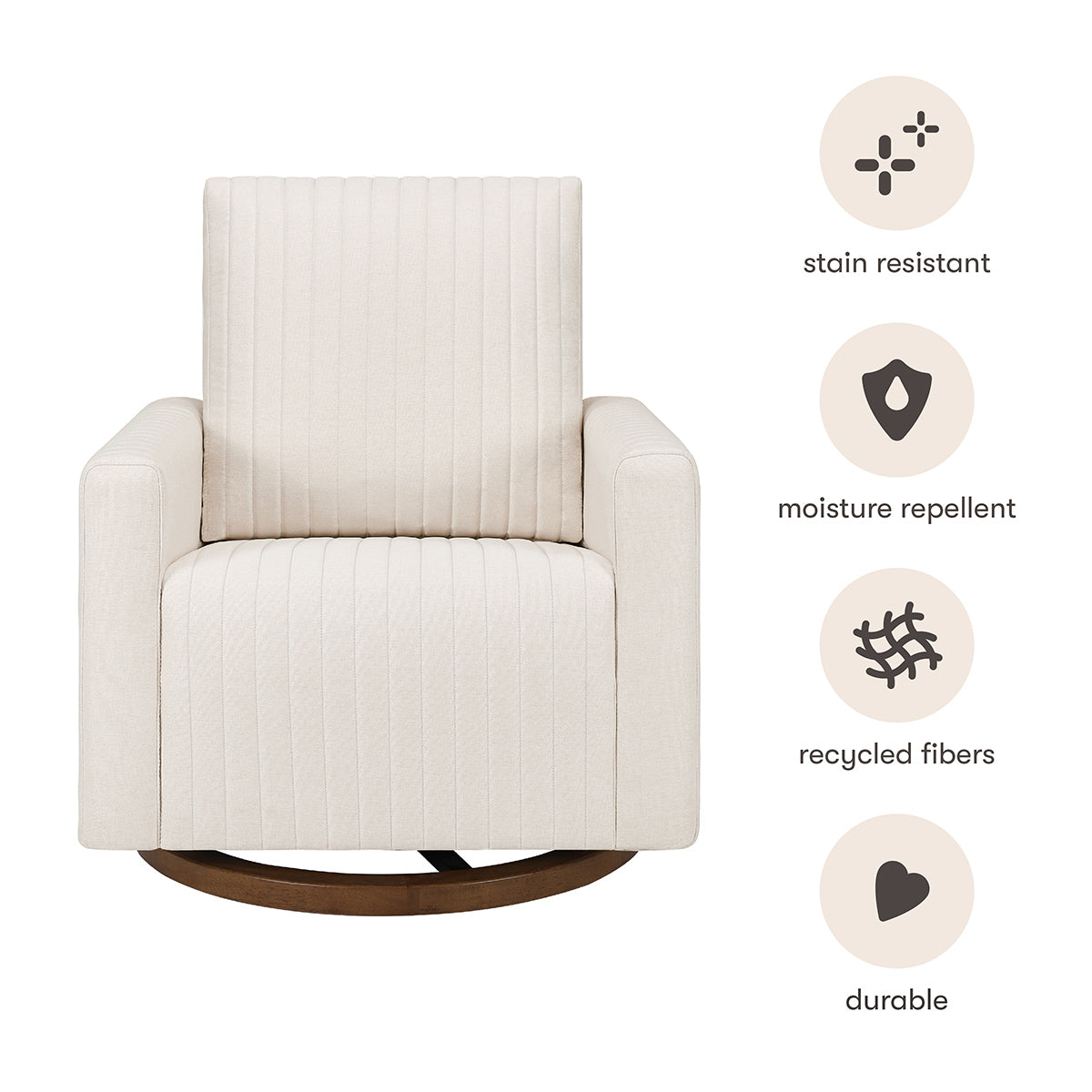 Babyletto Poe Channeled Swivel Glider - Performance Cream Eco-Weave w/ Dark Wood Base