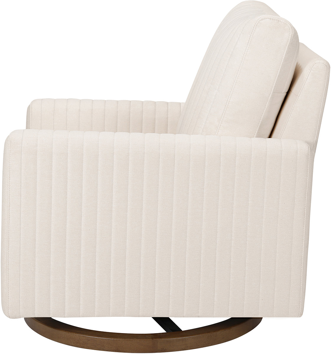 Babyletto Poe Channeled Swivel Glider - Performance Cream Eco-Weave w/ Dark Wood Base