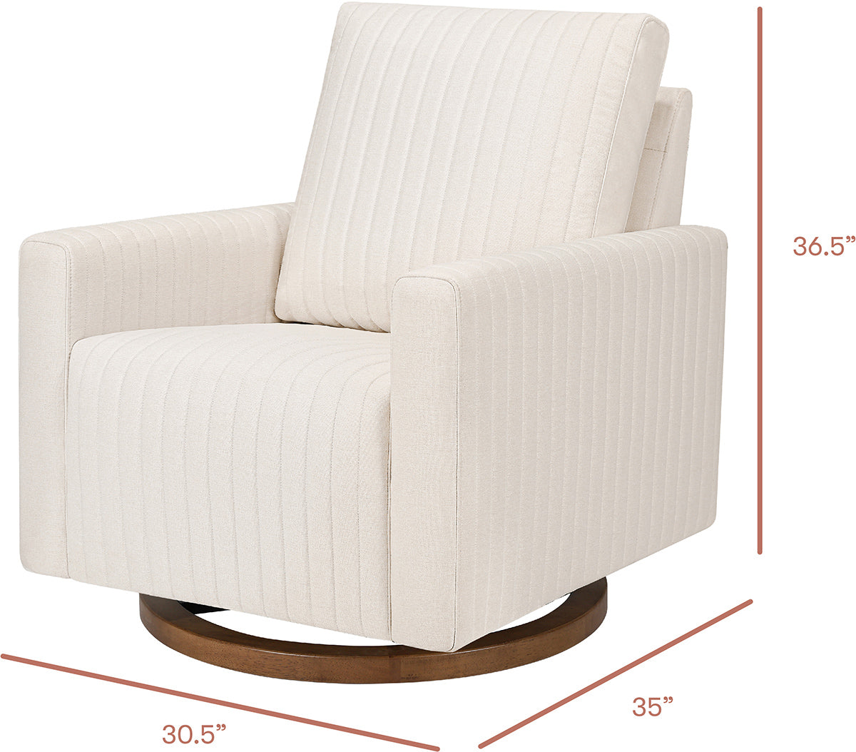 Babyletto Poe Channeled Swivel Glider - Performance Cream Eco-Weave w/ Dark Wood Base