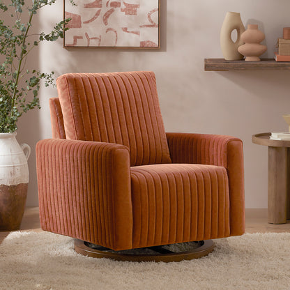 Babyletto Poe Channeled Swivel Glider - Rust Velvet w/ Dark Wood Base