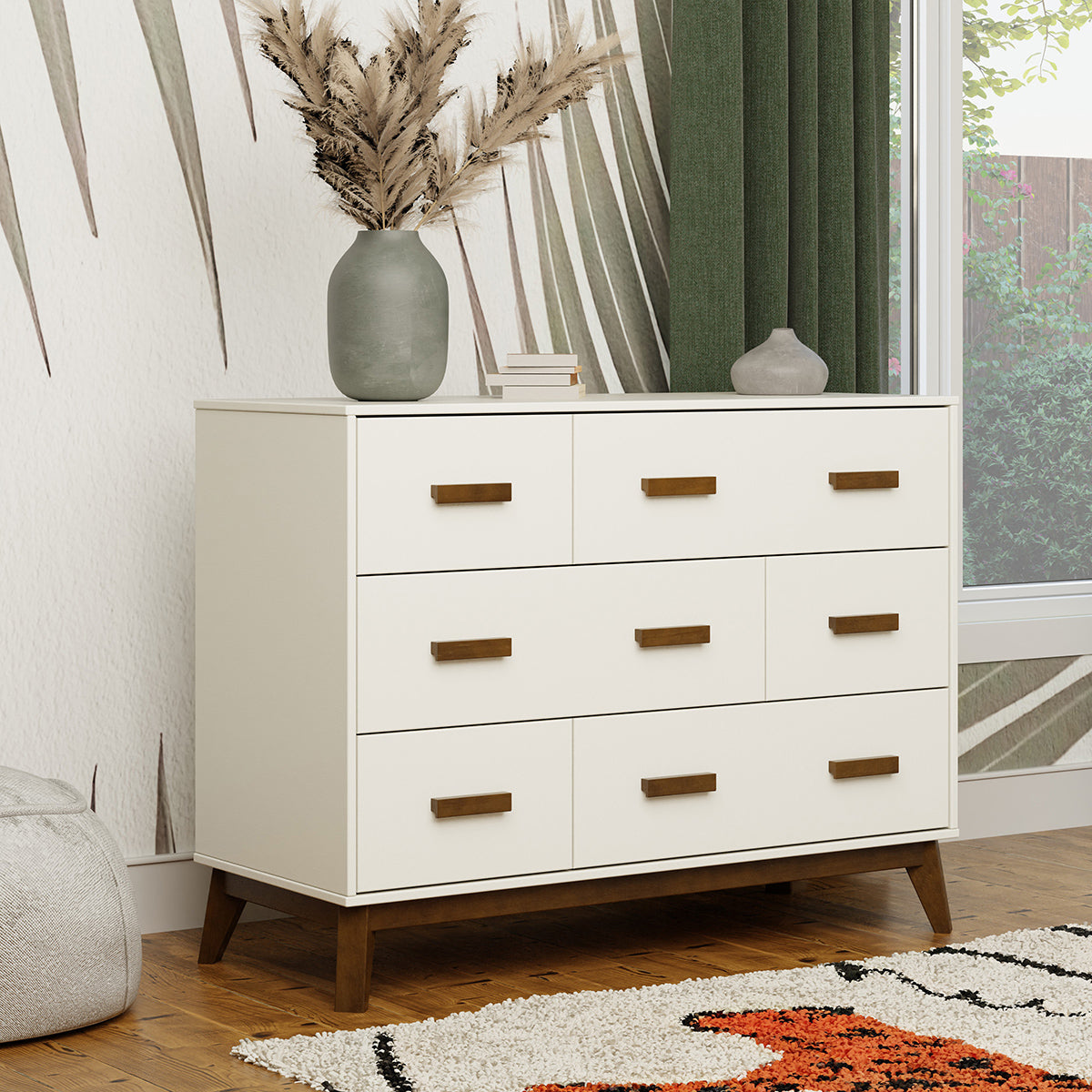 Babyletto Scoot 6-Drawer Dresser - White / Natural Walnut