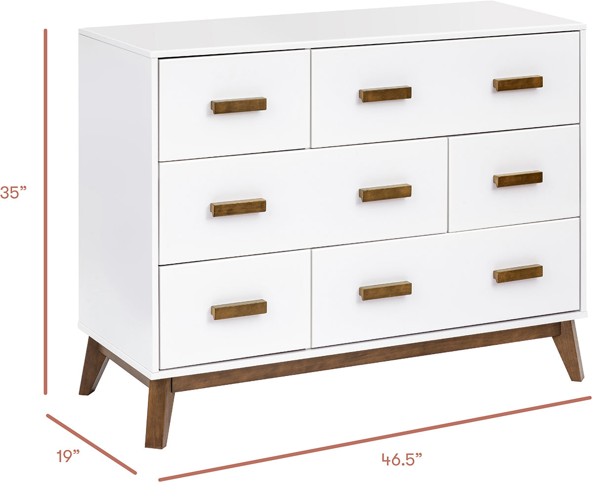 Babyletto Scoot 6-Drawer Dresser - White / Natural Walnut