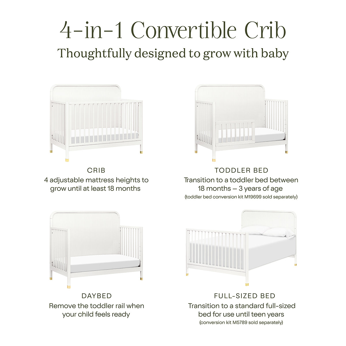 Namesake Brimsley Tambour 4-in-1 Convertible Crib - Warm White