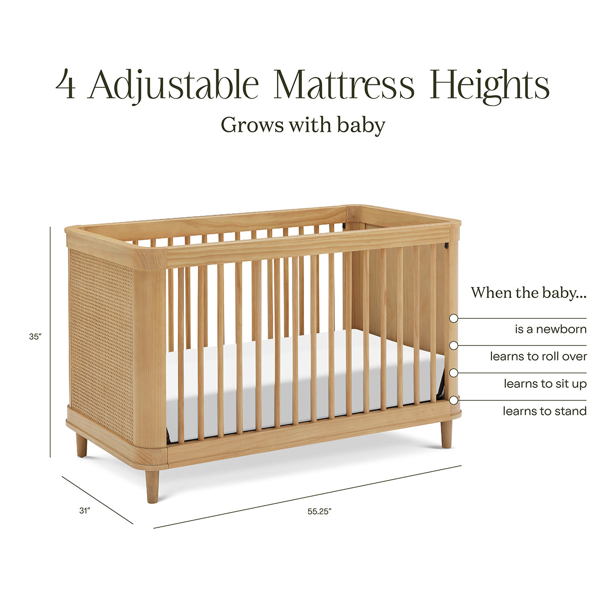 Namesake Marin w/ Cane 3-in-1 Convertible Crib - Honey / Honey Cane