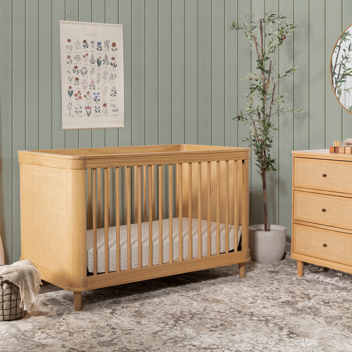 Namesake Marin w/ Cane 3-in-1 Convertible Crib - Honey / Honey Cane