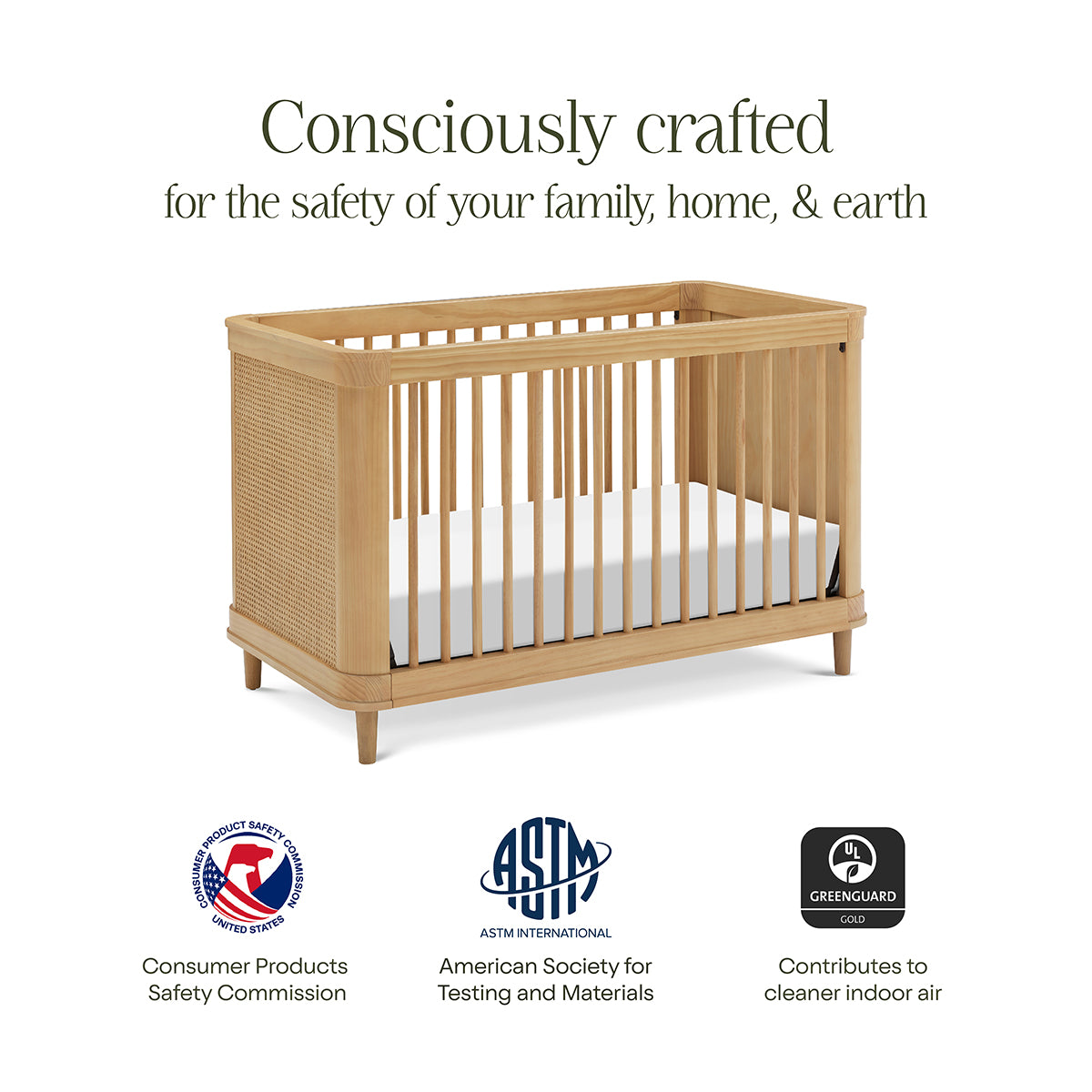 Namesake Marin w/ Cane 3-in-1 Convertible Crib - Honey / Honey Cane