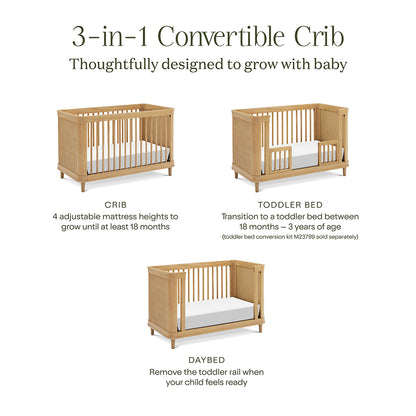 Namesake Marin w/ Cane 3-in-1 Convertible Crib - Honey / Honey Cane