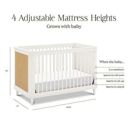 Namesake Marin w/ Cane 3-in-1 Convertible Crib - Warm White / Honey Cane